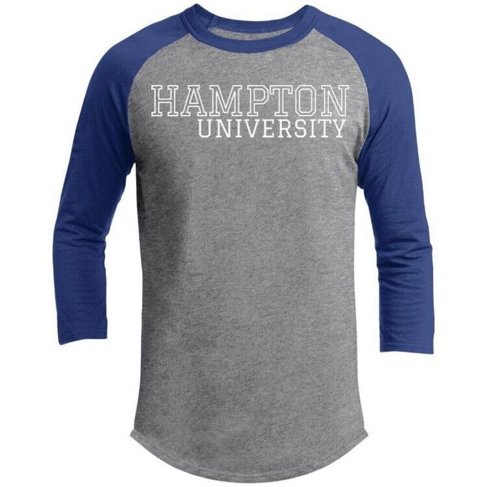 Hampton University Men's 3/4 Sleeve Raglan Shirt, Blue & Gray, size XXL (7)